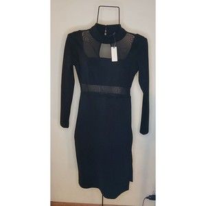 Anthropologie Maeve Black Midi Dress Size S Long Sleeves Side Slit Sheer